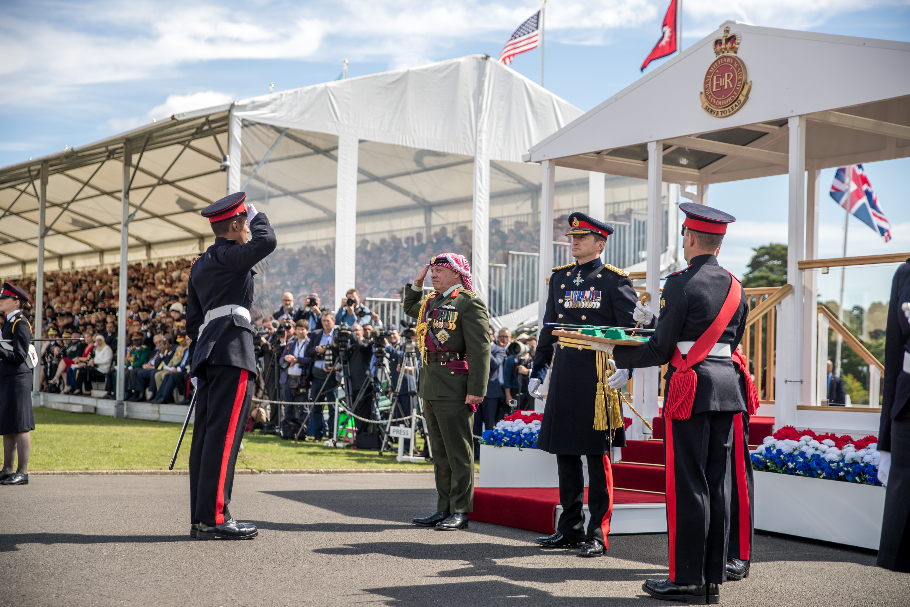 King delivers speech at Sandhurst Sovereign&rsquo;s Parade as Crown Prince graduates from RMAS